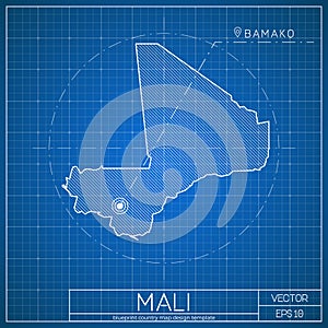 Mali blueprint map template with capital city.