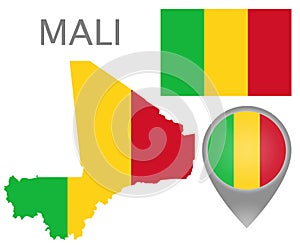 Mali flag, map pointer and map