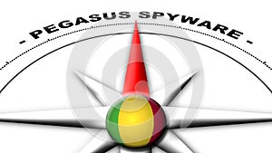 Mali Globe Sphere Flag and Compass Concept Pegasus Spyware Titles â€“ 3D Illustrations