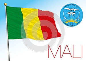 Mali official national flag and coat of arms, africa