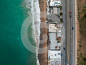 Malibu beach aerial view in California near Los Angeles, USA.