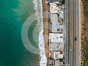 Malibu beach aerial view in California near Los Angeles, USA.