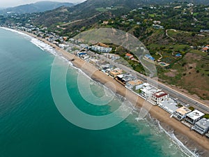 Malibu beach aerial view in California near Los Angeles, USA.