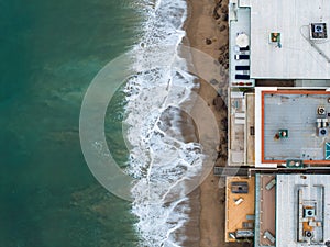 Malibu beach aerial view in California near Los Angeles, USA.