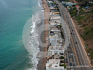 Malibu beach aerial view in California near Los Angeles, USA.