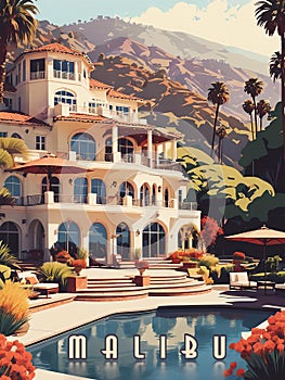 Malibu California Vintage Travel Poster Postcard photo