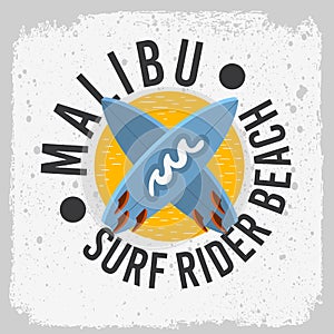 Malibu Surf Rider Beach California Surfing Surf Design With A Surfboards Logo Sign Label for Promotion Ads t shirt o