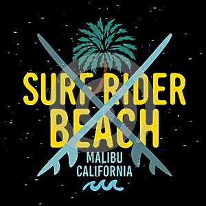 Malibu Surf Rider Beach California Surfing Surf Sign Label for Promotion Ads t shirt or sticker Poster Flyer Desig