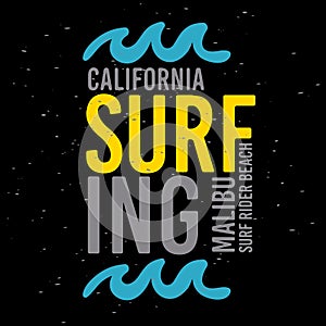 Malibu Surf Rider Beach California Surfing Surf Typographic Type Design Sign Label for Promotion Ads t shirt or stick