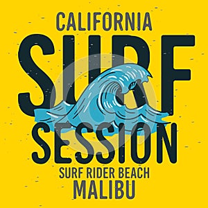 Malibu Surf Rider Beach California Surfing Surf Typographic Type Design Sign Label for Promotion Ads t shirt or stick