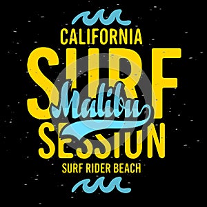 Malibu Surf Rider Beach California Surfing Surf Typographic Type Design Sign Label for Promotion Ads t shirt or stick