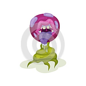 Malicious carnivore plant with tongue, fantastic killer flower vector Illustration on a white background