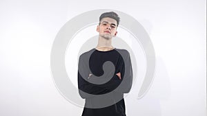 Malicious and serios man portrait - isolated over a white background