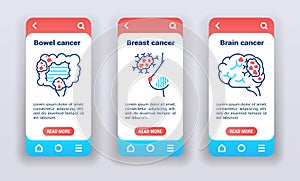 Malignant neoplasm, metastases on mobile app onboarding screens. UI UX GUI template photo