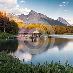 Maligne Lake at Sunset, Jasper National Park, Alberta, Canada