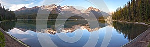 Maligne Lake Wide Panoramic Landscape Jasper National Park Canadian Rocky Mountains