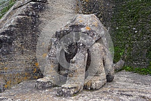 Malinalco pyramid feline sculpture