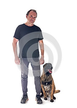 malinois and owner in studio