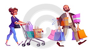 Mall buyer male and female cartoon character