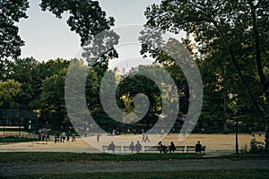 THE MALL, CENTRAL PARK, NEW YORK, USA-AUG, 2022: People walking down through the Mall in the Park