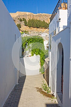 Mall greek street in Lindos, Rhodes, Greece