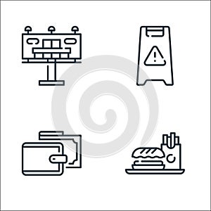 mall line icons. linear set. quality vector line set such as fast food, wallet, warning