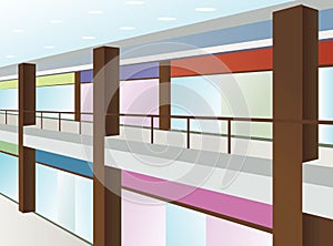 Mall with windows and brown columns