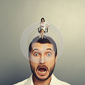 Mall woman screaming at startled man