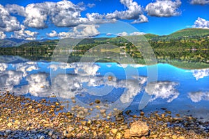 Mallard duck Lake District Cumbria England UK Ullswater water like glass hdr