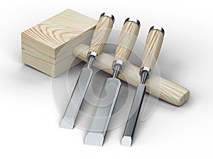 Mallet and chisel hand tool with wooden handles
