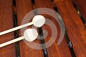 Mallets on marimba, percussion instrument