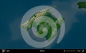 Mallorca highlighted, Spain. Physical