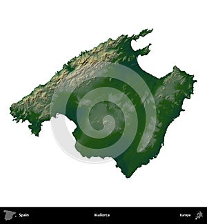 Mallorca, Spain, isolated on white. Physical