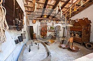 Old kitchen. Medieval manor-museum La Granja on the island
