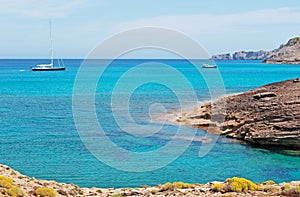 Mallorca, Majorca, Balearic Islands, Spain, Mediterranean Sea, cove, bay, nature, landscape, secret place, desert, beach, sailboat