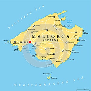 Mallorca, Majorca political map, with capital Palma