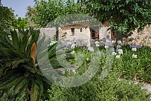 Mallorca, Spain - 10 July, 2023: Lush tropical gardens at an Agroturismo hotel in Mallorca, Spain photo