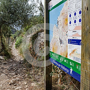 Mallorca, Spain - 12 June, 2023: A map on the GR221 hiking trail through the Tramuntana Mountains, Mallorca photo