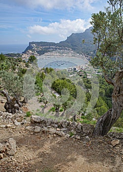 Mallorca, Spain - 12 June, 2023: Views of Port de Soller from the GR221 hiking trail and the Tramuntana Mountains, Mallorca photo