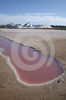 Mallorca, Spain - Nov 1 2023: Natural salt harvesting at the Salines des Trenc