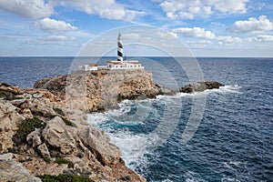 Mallorca, Spain - Oct 22, 2023: Far de Cala Figuera Lighthouse on the island of Mallorca