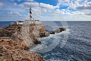 Mallorca, Spain - Oct 22, 2023: Far de Cala Figuera Lighthouse on the island of Mallorca