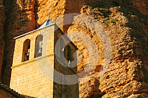 Mallos de Riglos Church in Huesca, Aragon, Spain photo