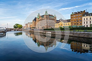 Malmo Promenade with Building reflections on Canal - Malmo, Sweden