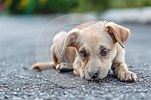 Malnourished Abused dog alone abandoned on street. Generate ai