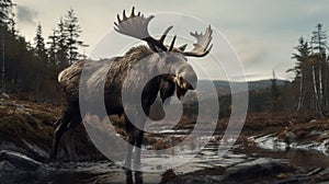 Malnourished polar moose, melting glaciers, climate change, global warming effect