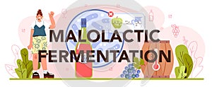 Malolactic fermentation typographic header. Wine production. Alcohol drink