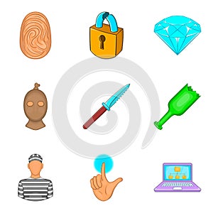 Malpractice icons set, cartoon style