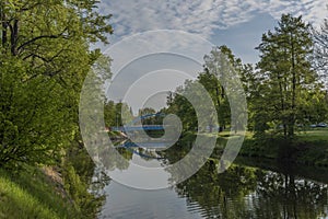 Malse river in spring morning in Budweis city