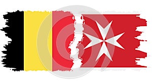 Malta and Belgium grunge flags connection vector